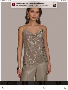 Donna Karan Metallic Taupe Sequin Cowl Cami
